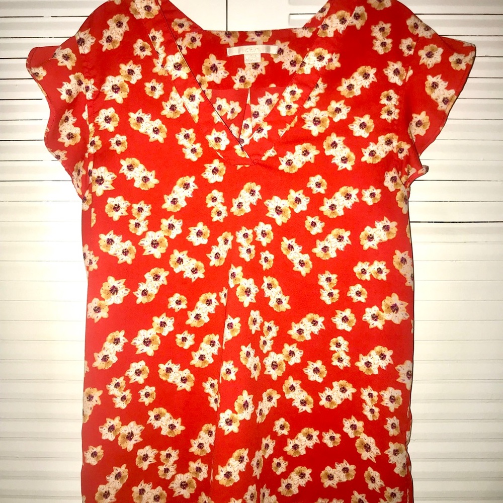 Floral-Print Blouse with Ruffled Short Sleeves